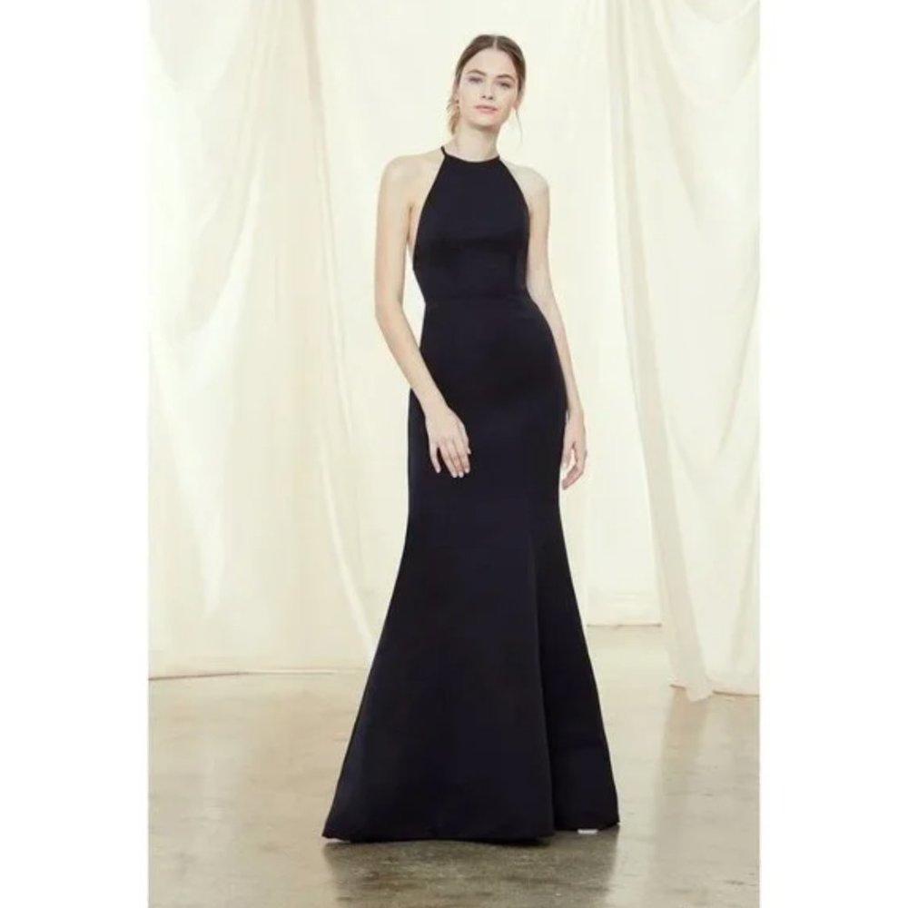 Amsale BHLDN Navy Caroline Mermaid Dress Gown Size 4 Navy